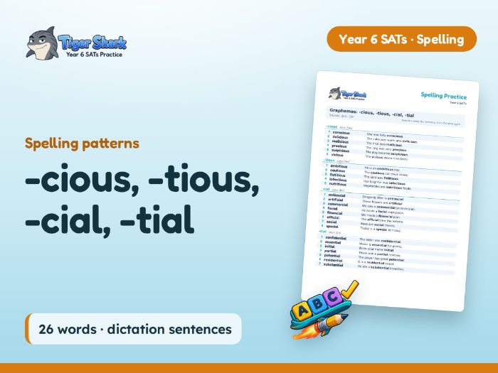 -cious, -tious, -cial, -tial: Y6 Spellings