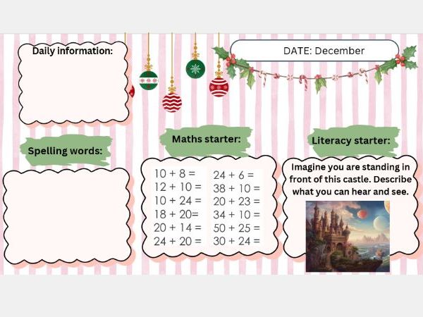 Morning slides, literacy and maths starters