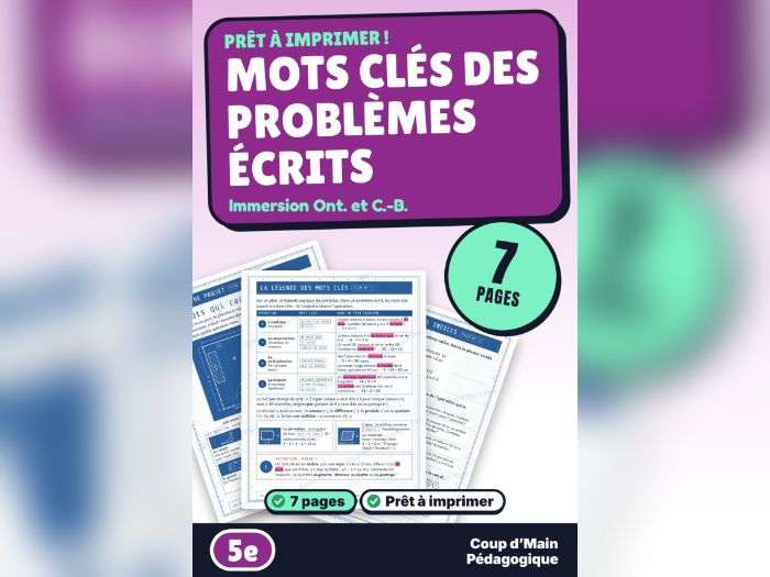 French Immersion Grade 5 Math Word Problems and Key Words