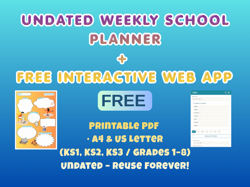 Undated School Weekly Planner & Interactive Web App