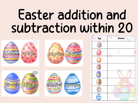 Addition and sabtraction within 20- Easter theme- continuous provision