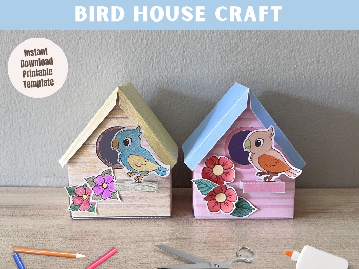 3D Bird House Paper craft template, Craft activity