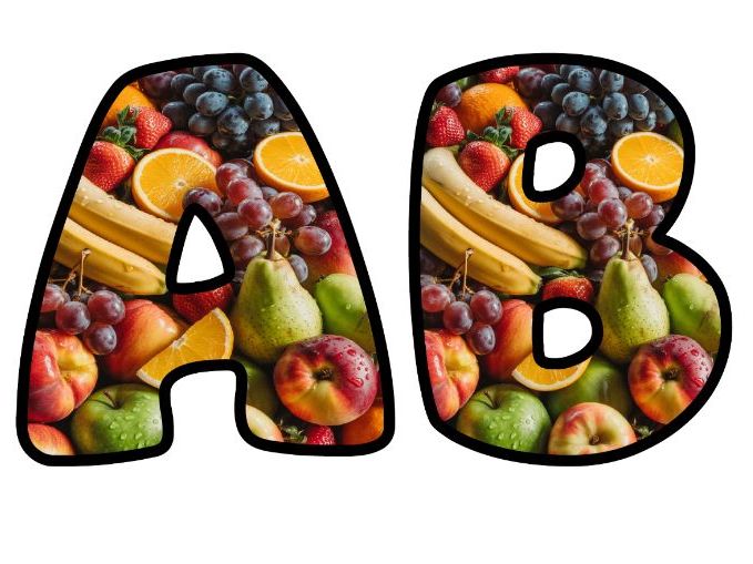 Healthy Food Fruits Classroom Display | Lettering Set | Upper & Lowercase, 0-9 and Signs