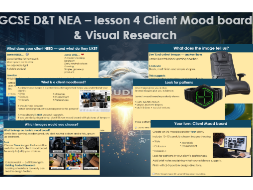 GCSE D&T NEA – Client Mood board & Visual Research