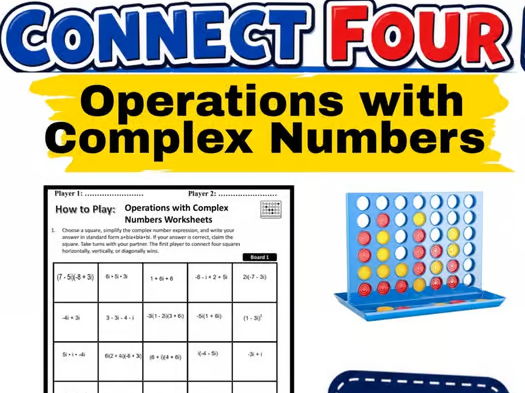 Connect Four Math Algebra 2 Operations with Complex Numbers Game Activity