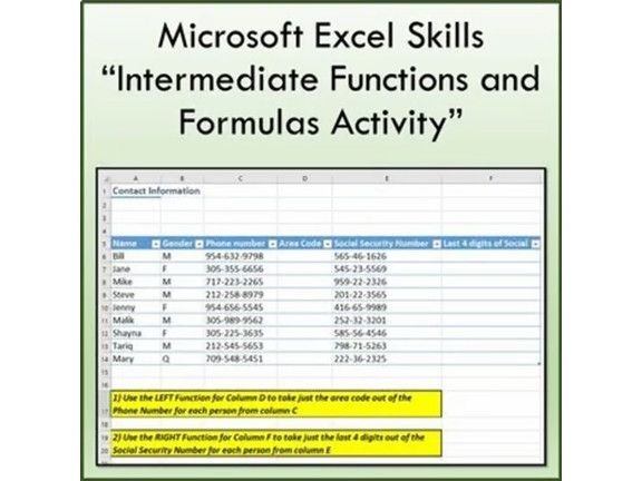 Intermediate Functions and Formulas Lesson for Microsoft Excel