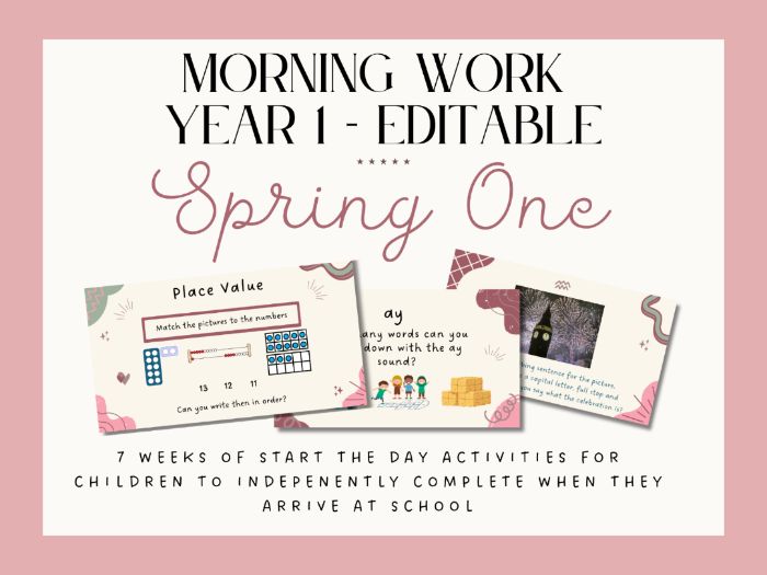 Year One Start the Day / 5 Minute work / Morning Work Spring 1