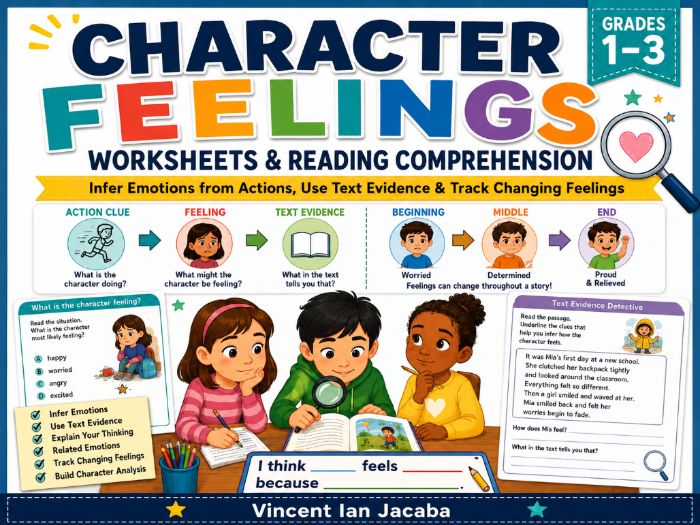 Character Feelings Worksheets Grades 1–3 | Reading Comprehension, Inference & Text Evidence