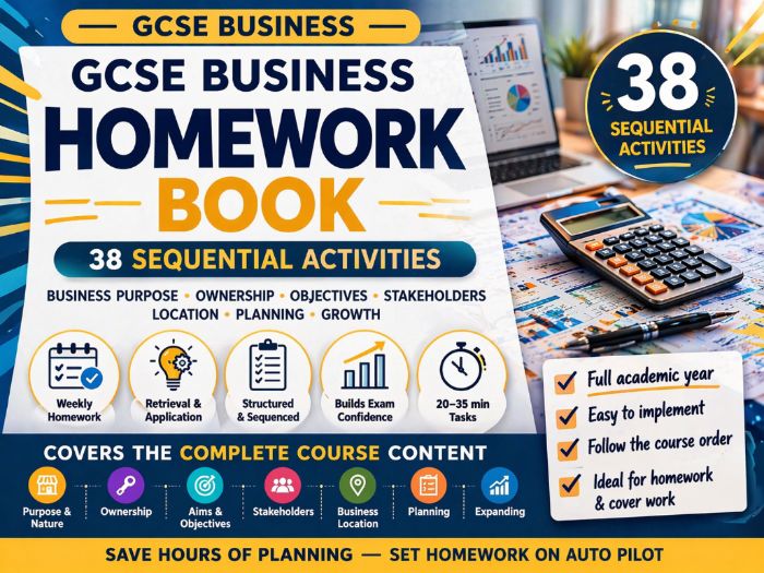 AQA GCSE Business Weekly  Homework Activities  for Topic 3.1 (Full Year)