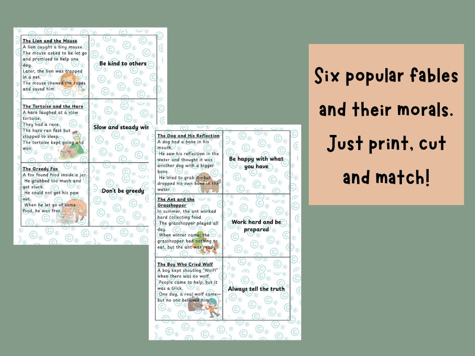 Aesop’s Fables: Matching Activity – Fables and Morals