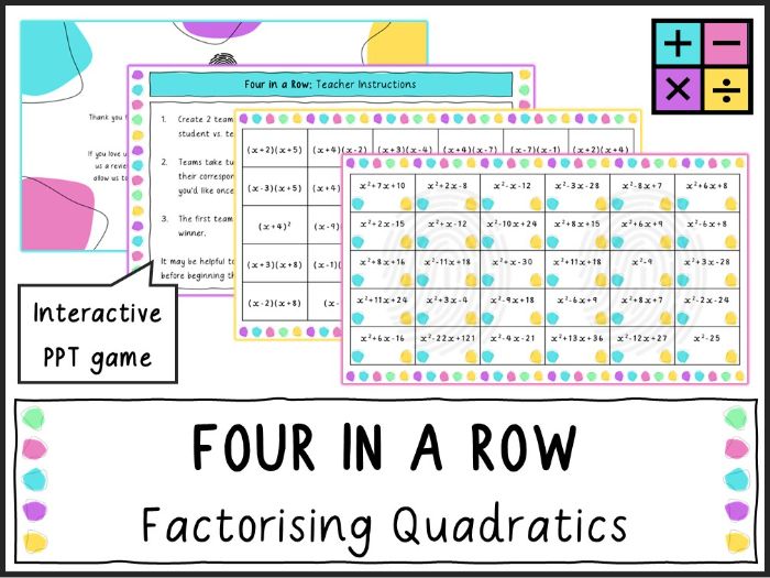 Factorising Quadratics - Four in a Row Game (KS3/KS4)