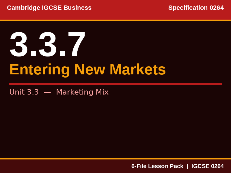 Cambridge IGCSE Business 0264 | 3.3.7 Entering New International Markets | Lesson Pack