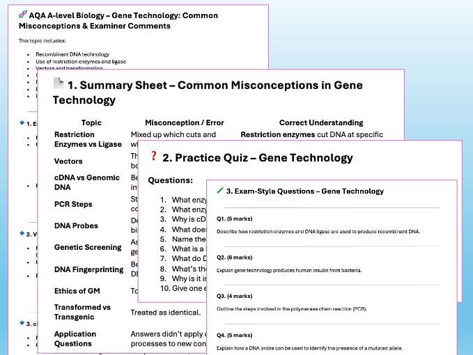 AQA A level Biology Revision Misconceptions & Practice Gene Technology Chapter 21