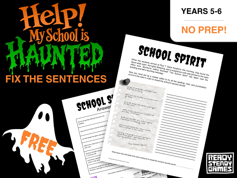 FREE KS2 SPaG Halloween | Sentence Fixer | Year 5 and 6 | Help! My School is Haunted