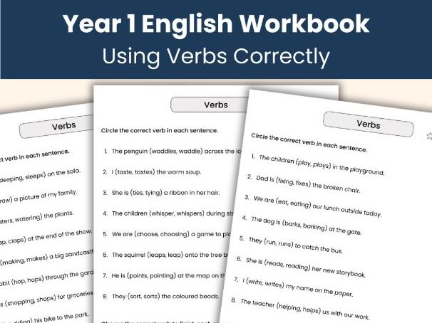Year 1 Verbs Workbook | Choose the Correct Verb | 16 Printable Worksheets