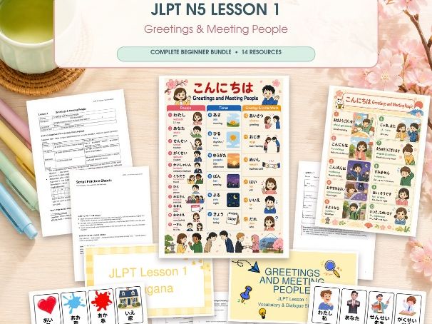 Japanese Beginners Lesson 1: Greetings and Hiragana – Complete Lesson Pack (JLPT N5)
