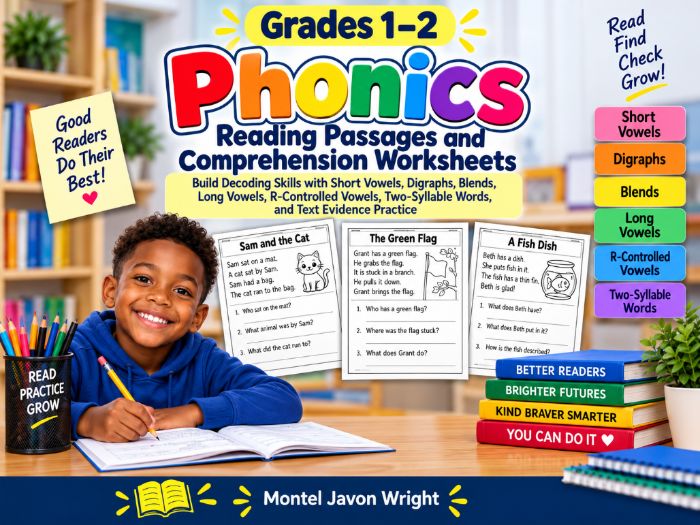 Phonics Reading Passages & Comprehension Worksheets Grades 1–2 | Decoding Practice