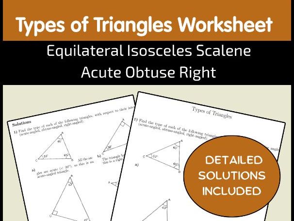 Types of Triangles Worksheet | Equilateral Isosceles Scalene Acute Obtuse Right