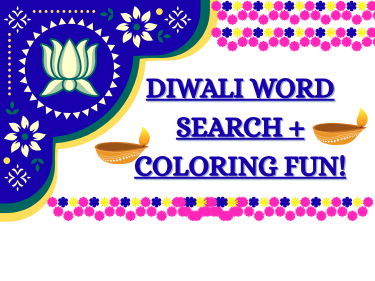 Diwali Word Search & Coloring Activity Pages | Fun Diwali Worksheet for Kids