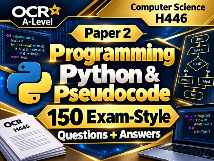 OCR A-Level H446 Paper 2 Programming | Python & Pseudocode | 150 Exam-Style Questions + Answers