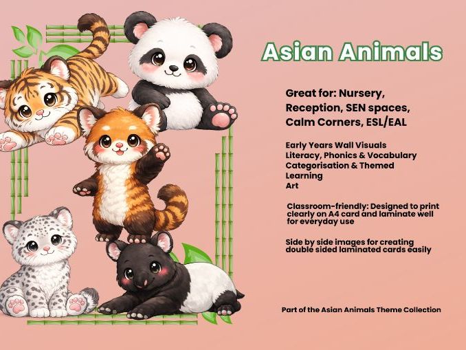 Asian Animals Name Labels, Class signs, Reward cards Pack