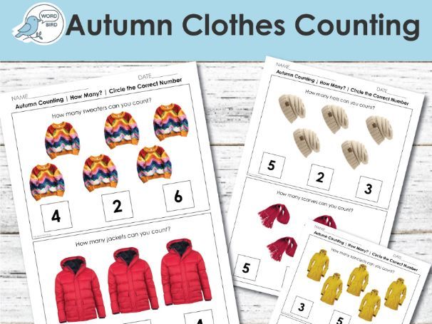 Autumn Clothes Counting Worksheets Real Photo Fall Clothing Preschool & Special Education