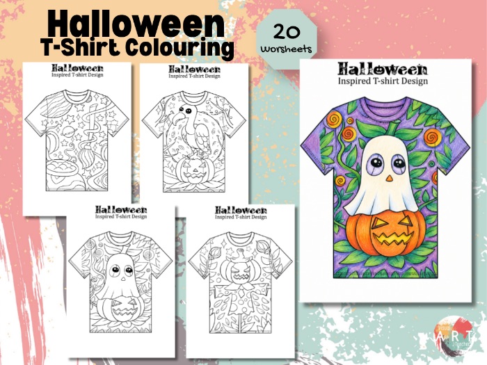 Halloween T-Shirt Colouring Pages – 20 Printable Designs