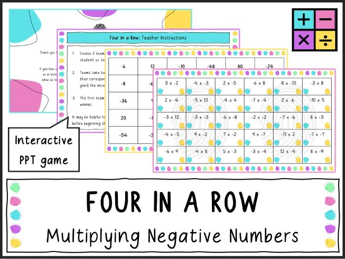 Multiplying Negatives - Four in a Row Game (KS3/KS4)