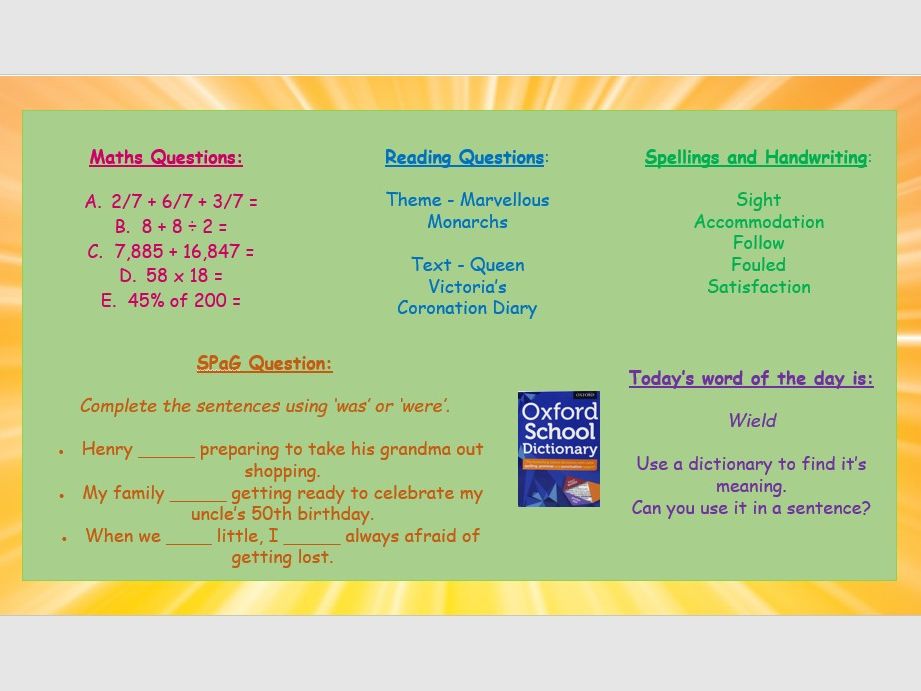 Daily Early Work Resources- Year 6- Summer Term 1.