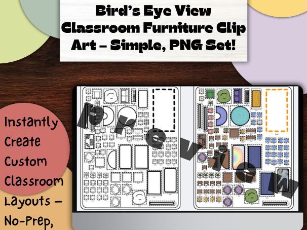 Bird’s Eye View Classroom Furniture Clip Art – Simple PNG Set (transparent bg)