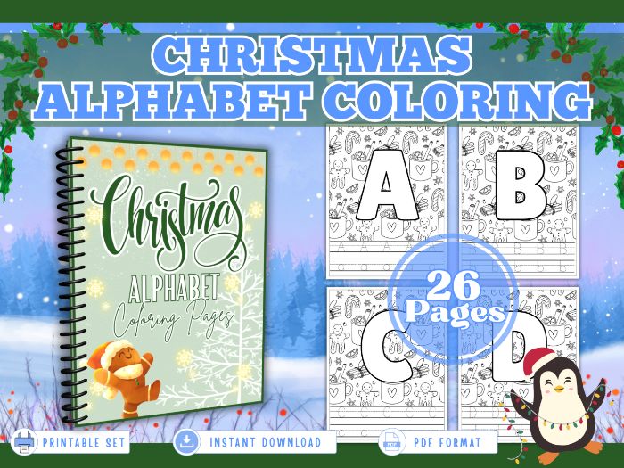 Christmas Alphabet Coloring, Tracing & Writing Pages for Preschool, Kindergarten & 1st Grade A–Z