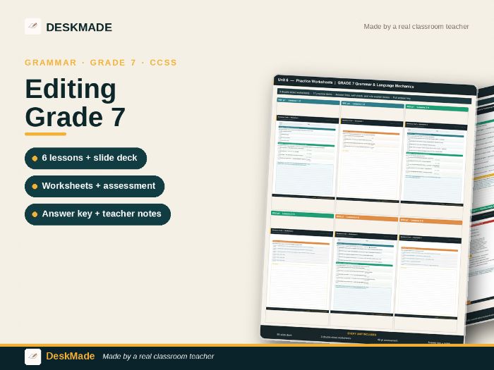 Grade 7 Editing Unit | Sentence Craft & Publishing Standard | 6 Lessons | CCSS
