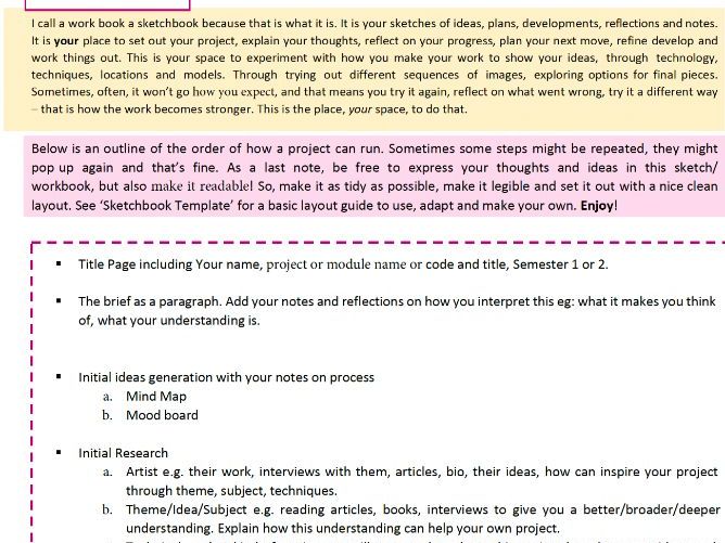 Contents of a Photography Workbook Helpsheet and Guide. Great for projects.