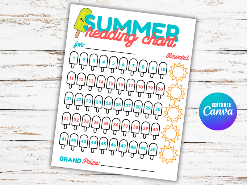 Summer Reading Chart and Activities, Reward Tracker