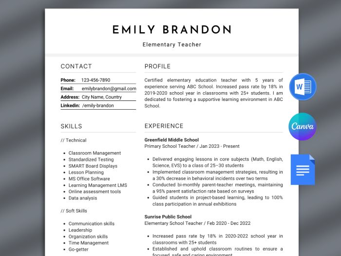 Teacher Resume Google Docs, CV Template for teachers, Elementary teacher resume,  Modern educator CV