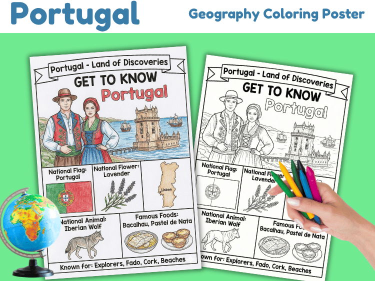 Portugal Geography Coloring Poster for Kids | Country Study Activity