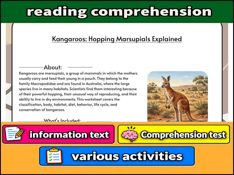 Kangaroos: Hopping Marsupials Explained & Comprehension Test