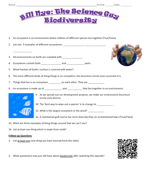 Bill Nye The Science Guy BIODIVERSITY Video Guide Teaching Resources