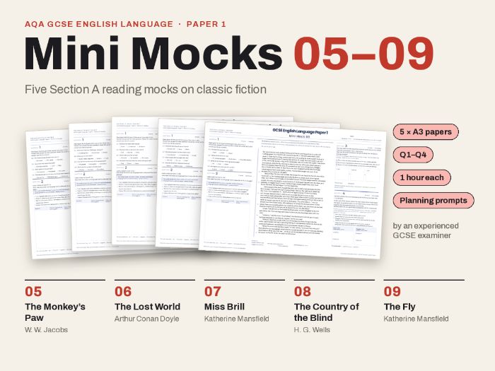 AQA GCSE English Language Paper 1 Mock Exams x5: Mini Mocks 05-09, Section A Reading Q1-Q4
