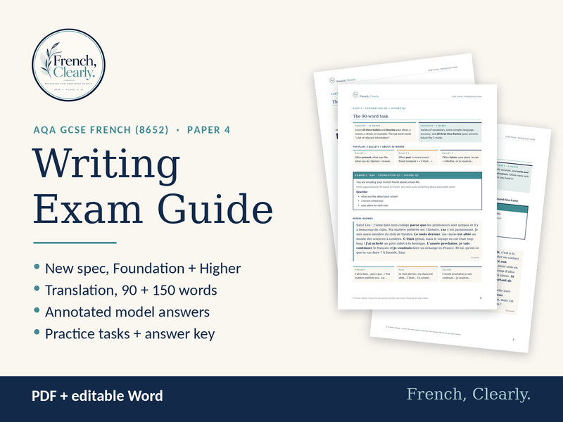 AQA GCSE French Writing Exam Guide (8652) – Translation, 90 & 150 Words, Model Answers