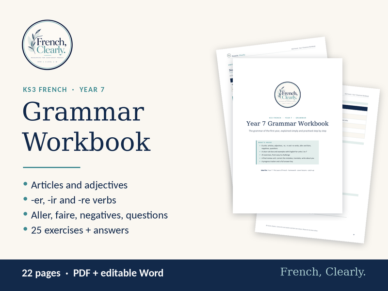 KS3 French Year 7 Grammar Workbook – Articles, Adjectives, Verbs & Questions