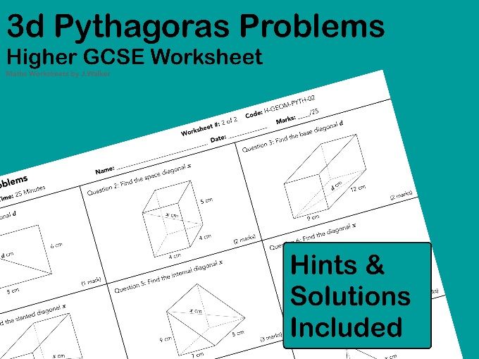 GCSE Maths Worksheet: 3d Pythagoras Problems - Higher Tier
