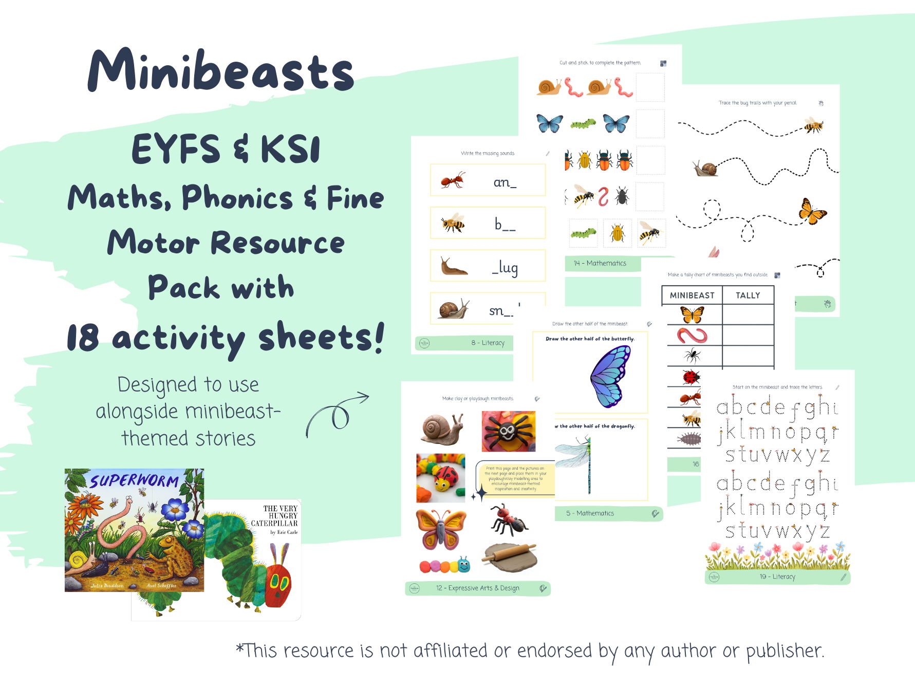 Minibeasts Maths, Phonics & Fine Motor Resource Pack - EYFS Summer (18 Activity Sheets)