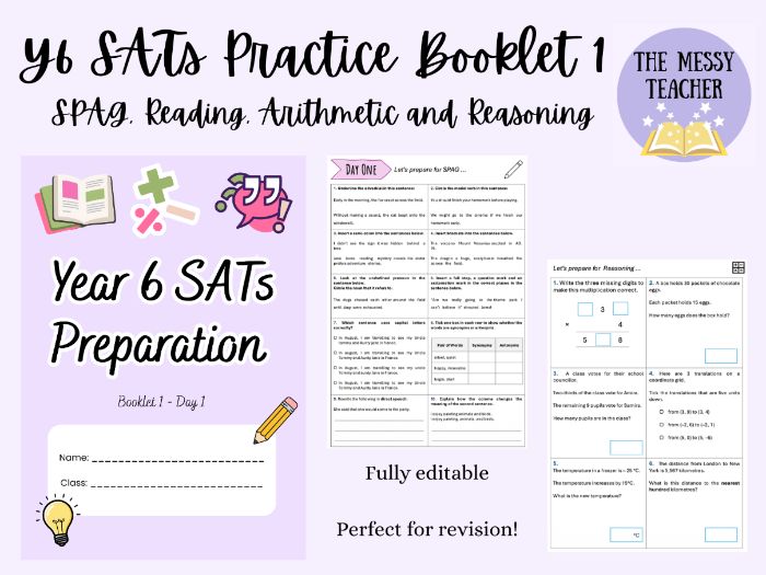 SATS Preparation Booklet - DAY ONE - Grammar, Arithmetic, Reasoning and Reading