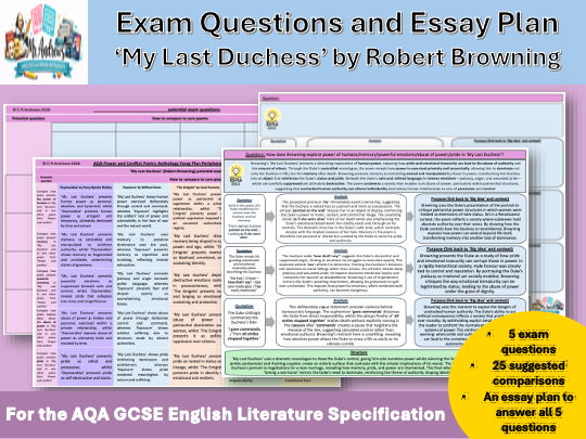 'My Last Duchess' GCSE Exam Questions and Essay Plan