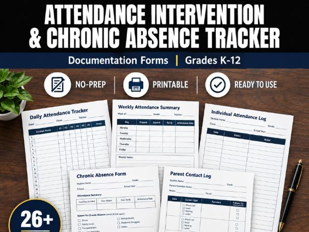 Attendance Intervention Forms & Chronic Absence Tracker | Grades K-12