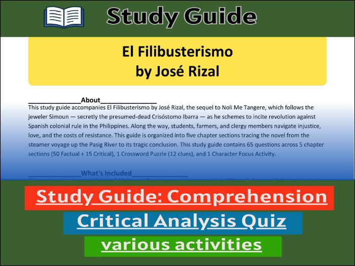 Study Guide for :El Filibusterismo by José Rizal  & Comprehension Test
