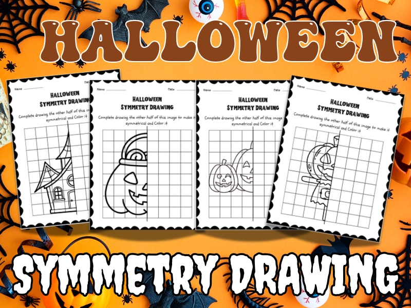Halloween Symmetry Drawing Coloring Sheet