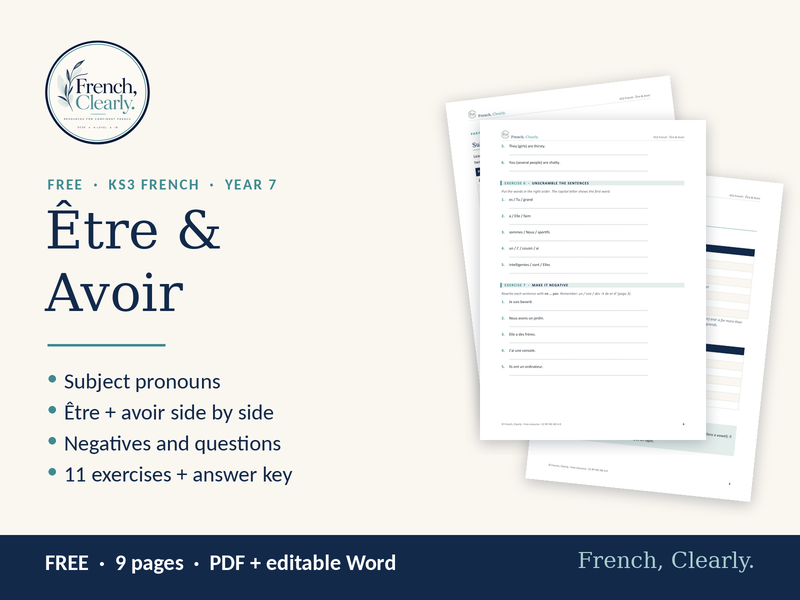 FREE KS3 French Être & Avoir – Subject Pronouns, To Be & To Have (Worksheets + Answers)