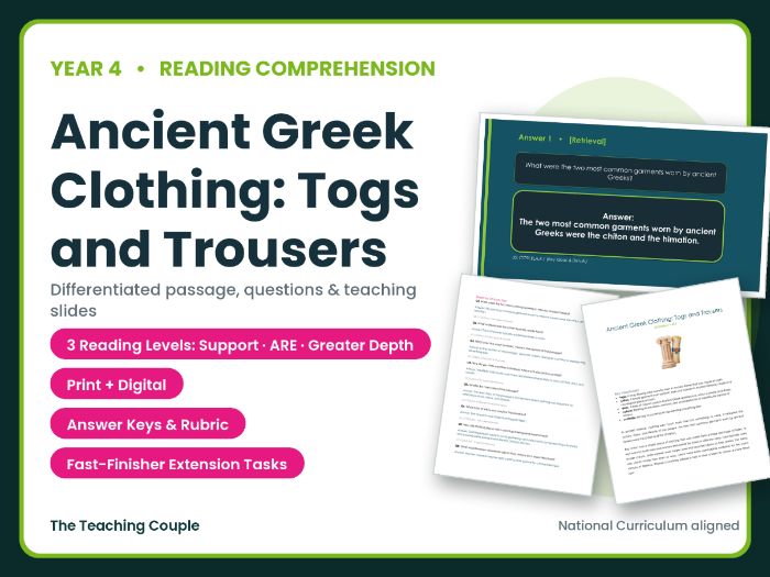 Ancient Greek Clothing Reading Comprehension Bundle | Year 4 (KS2)